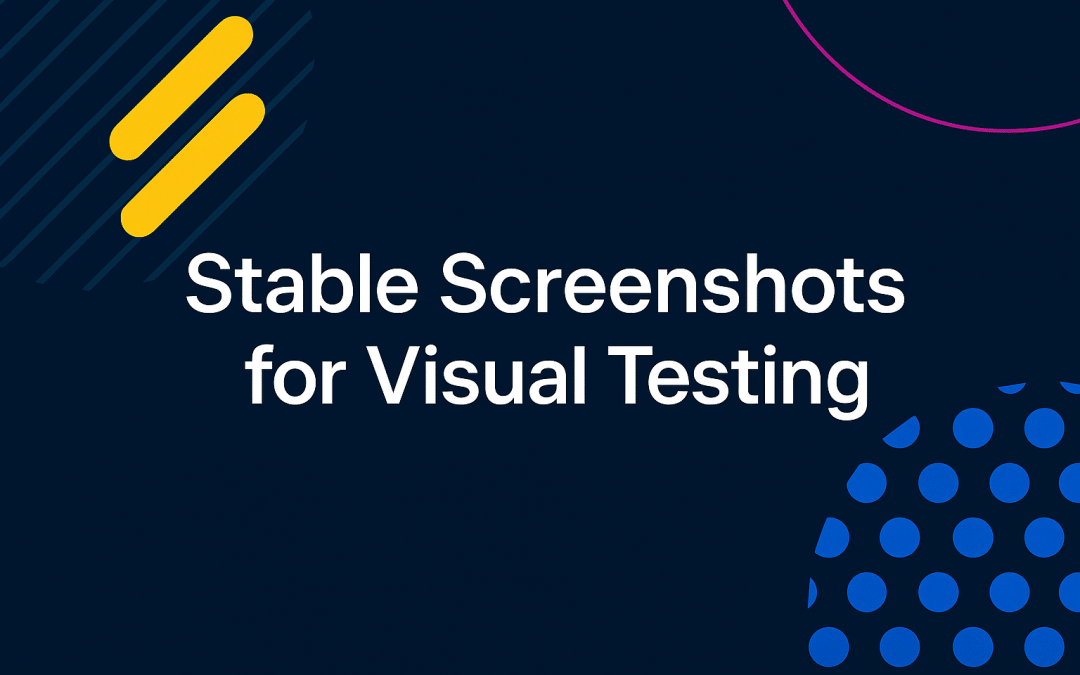 Cypress, Selenium, and Playwright logos under the title Stable Screenshots for Visual Testing on a purple gradient background