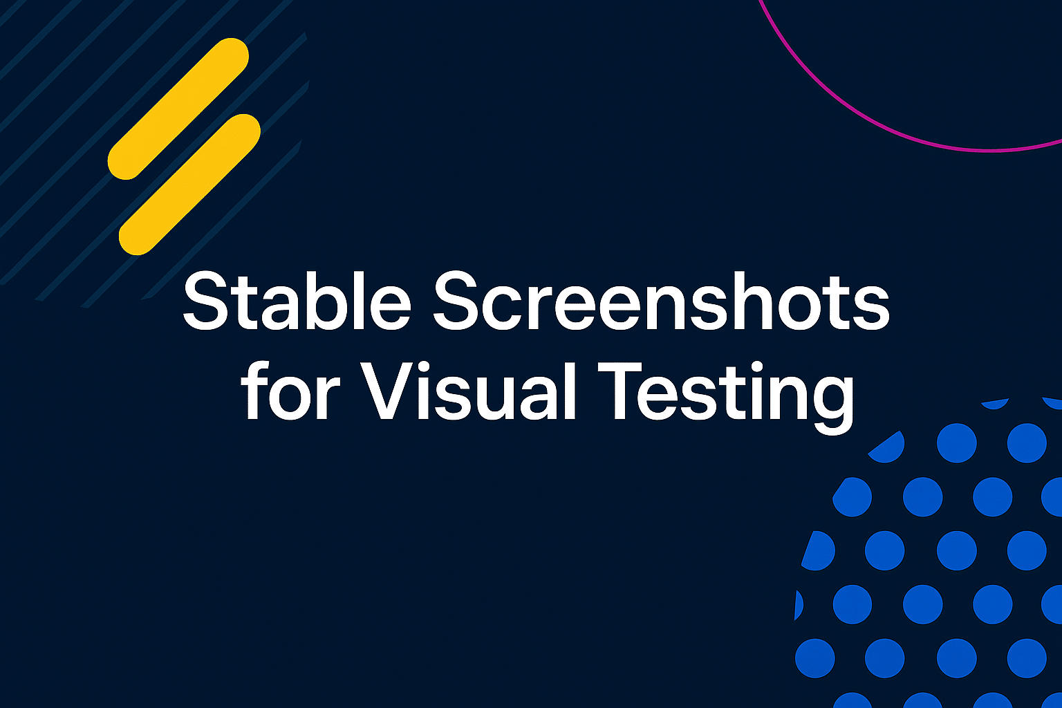 Cypress, Selenium, and Playwright logos under the title Stable Screenshots for Visual Testing on a purple gradient background